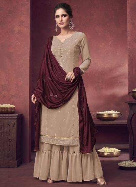 Beige Colour Festive Wear Heavy Fox Georgette Fancy Plazzo Salwar Suit Collection 1347-D